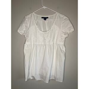 2000s Y2K Ashley Judd White Crochet Festival Boho Western Rodeo Babydoll Top L